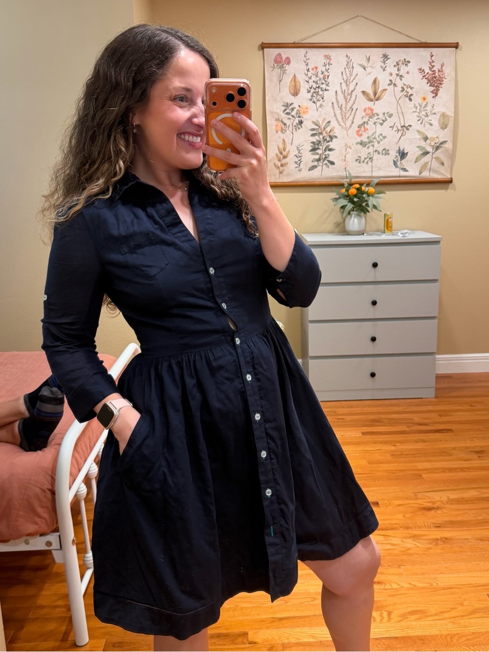 Anthropologie Moulinette Soeurs Navy Button-Front Shirt Dress with Pockets 8